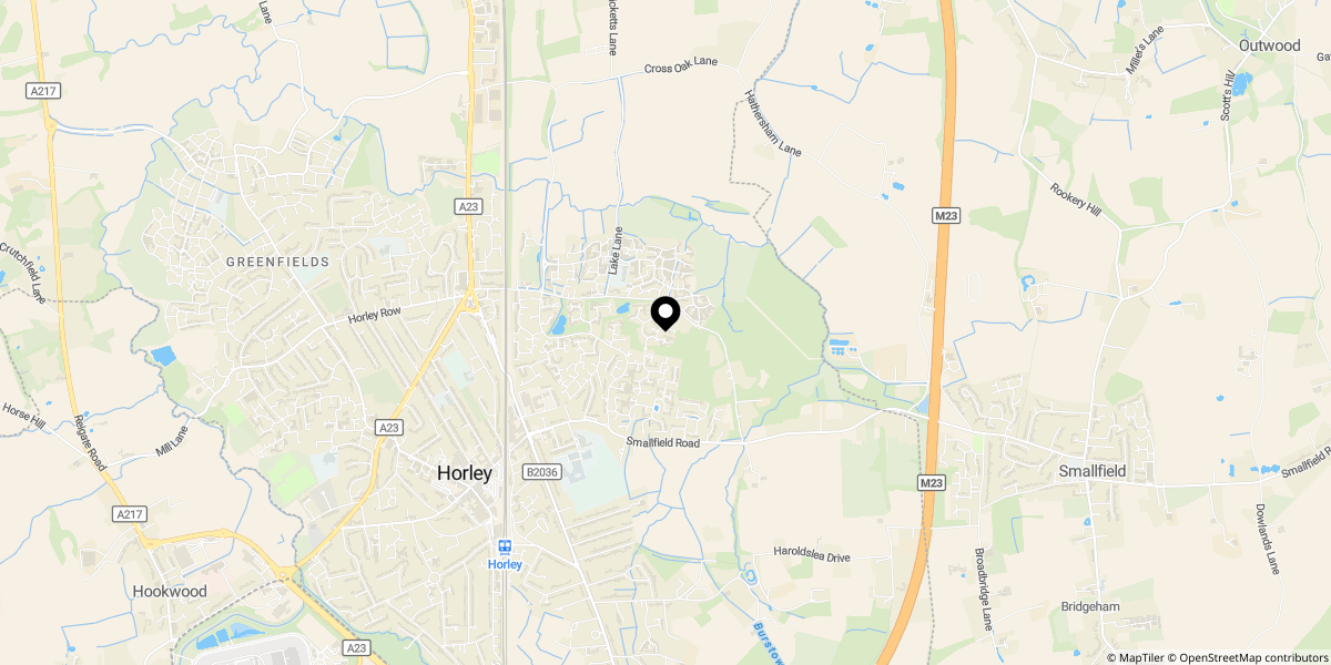 Approximate location of Twyner Close, Horley, RH6