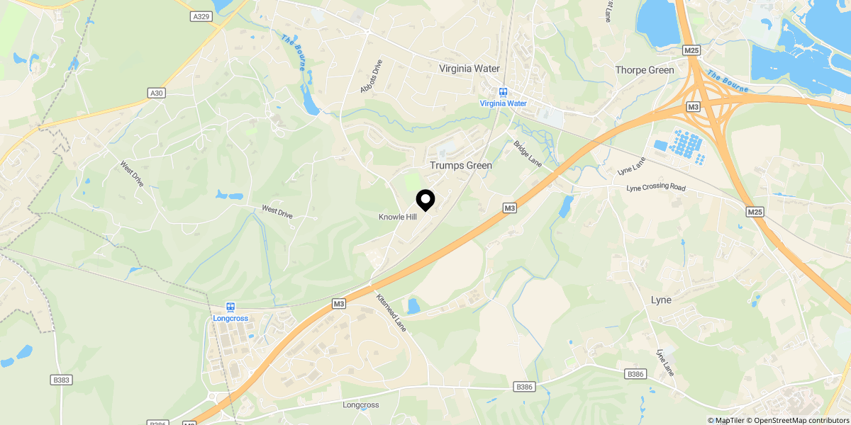 Approximate location of Oak Tree Close, Virginia Water, GU25